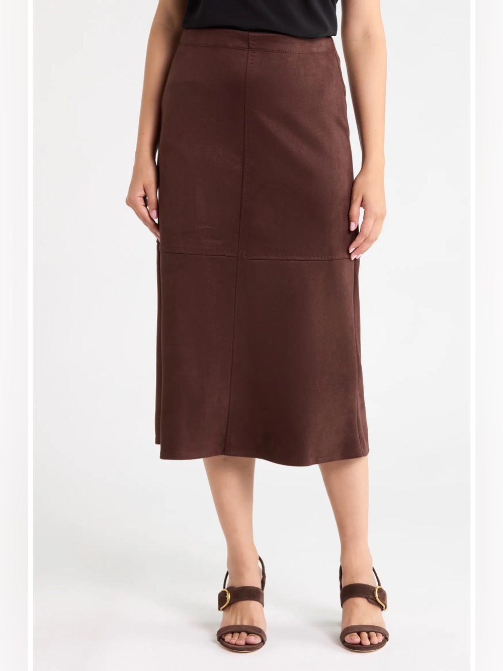 NWT Max Studio London Suede Dark Brown Midi Skirt - Small